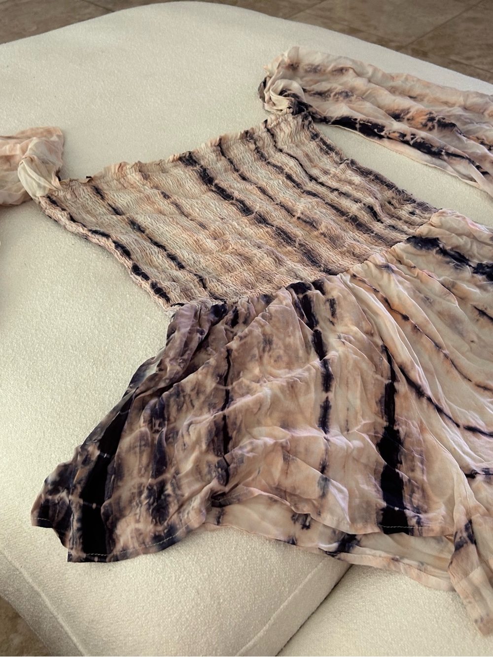 Olivaceous Blush and Black Tie-Dye Smocked Top